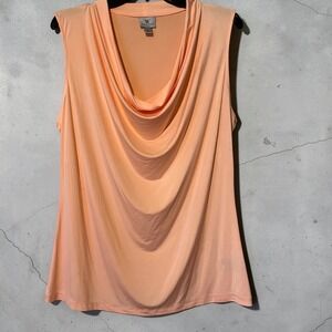 Worthington Cowl Neck Tank Top Womens XL Peach Good Sleeveless Stretch Knit